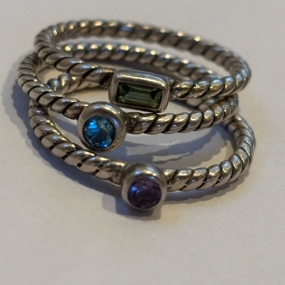 Beautiful Set of 6 Handmade Sterling Silver Multi-Gemstone Stacking Rings - Picture 3 of 16